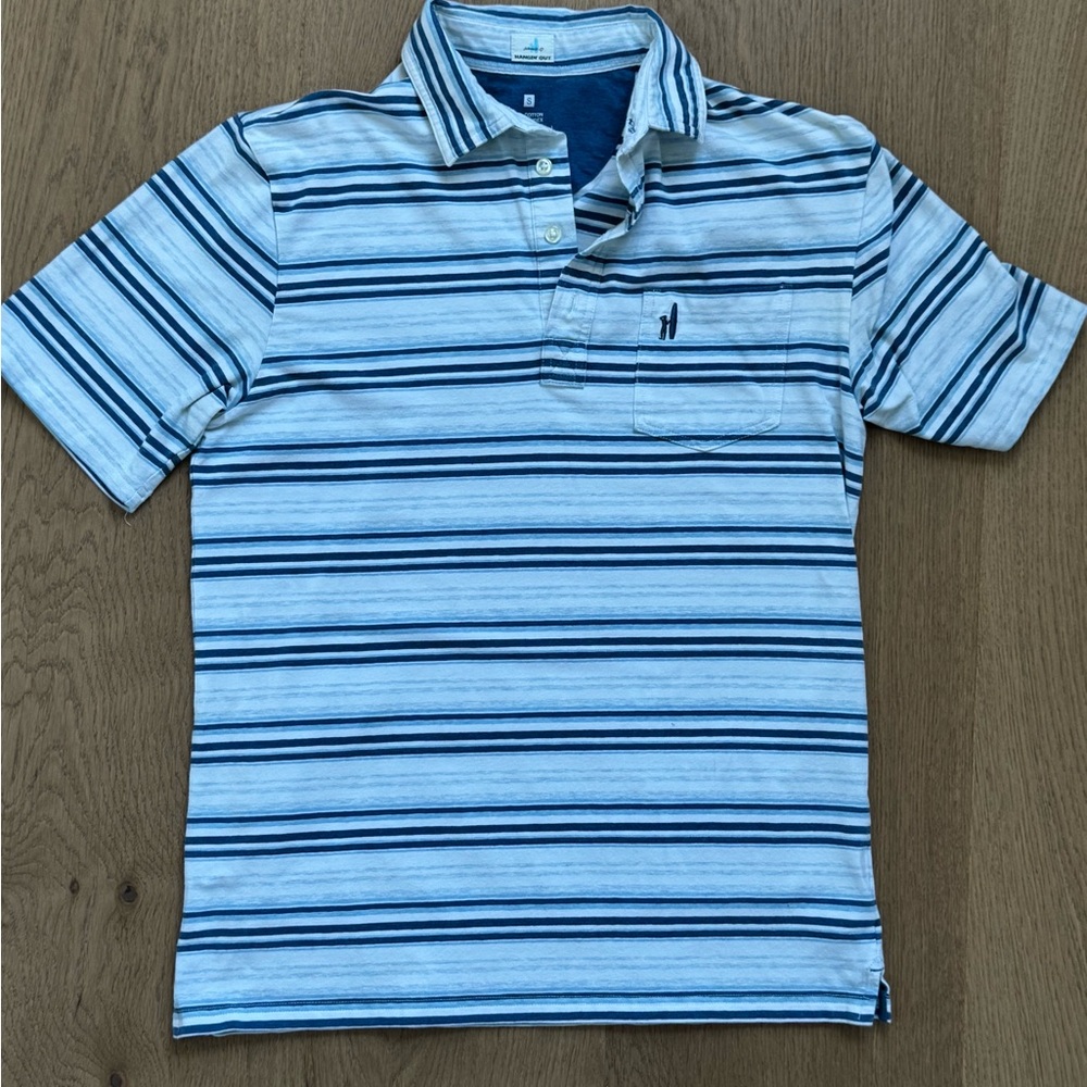 johnnie-O Blue and White Striped Polo Shirt